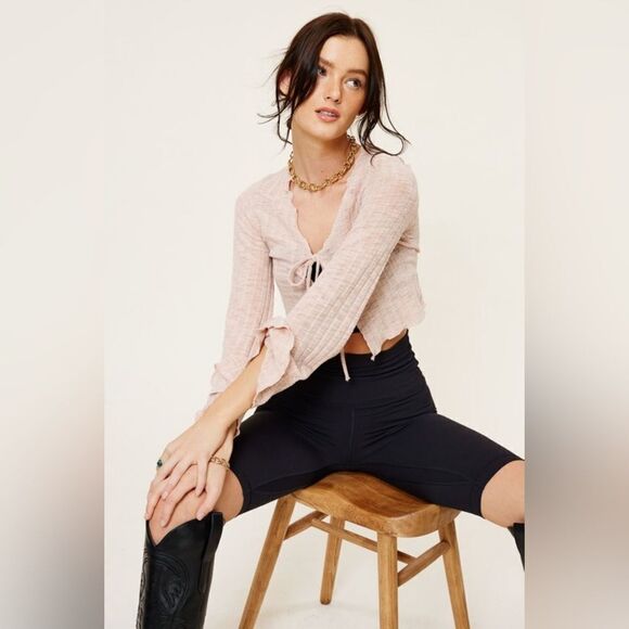 097. OPEN FRONT CARDIGAN WITH BELL SLEEVES- LATTE - Picture 4 of 5